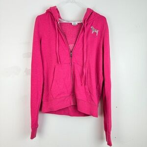 VS Pink Y2K Sequin Zip-Up Hoodie with Dog Logo